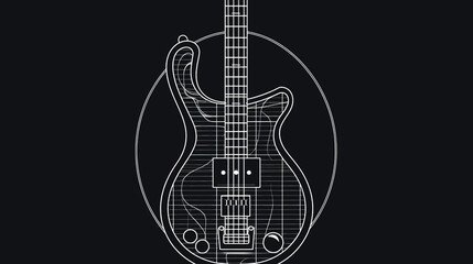 Obraz na płótnie Canvas Minimalistic illustration with an electric guitar on a black background, generative A.