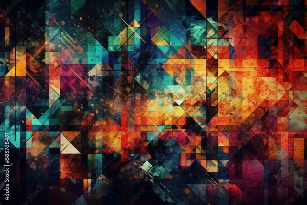 Poster vibrant and dynamic abstract background composed of multicolored squares. generative ai