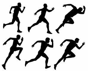 Run. Running men and women, vector set of isolated silhouettes, white background