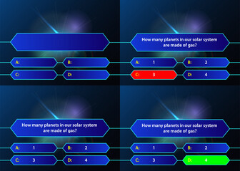Template with a question and the correct answer on the topic of space. Quiz, TV show, exam.