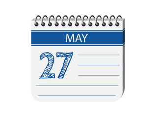 27 may notebook calendar page vector. 3d one day calendar date appointment, deadline, event reminder illustration. Abstract three dimensional daily date calendar. 