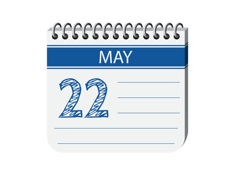 22 may notebook calendar page vector. 3d one day calendar date appointment, deadline, event reminder illustration. Abstract three dimensional daily date calendar. 