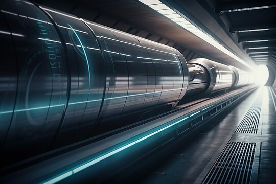 Transportation of the future in a futuristic hyperloop train