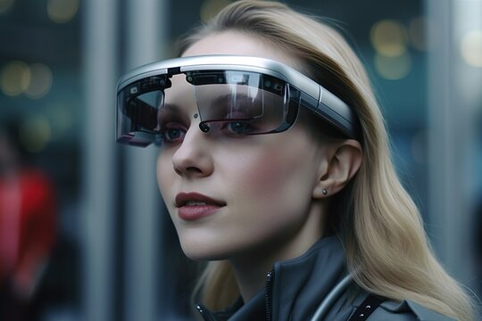 A Person exploring Augmented Reality with Smart Glasses to get real-time Information, with AI generated
