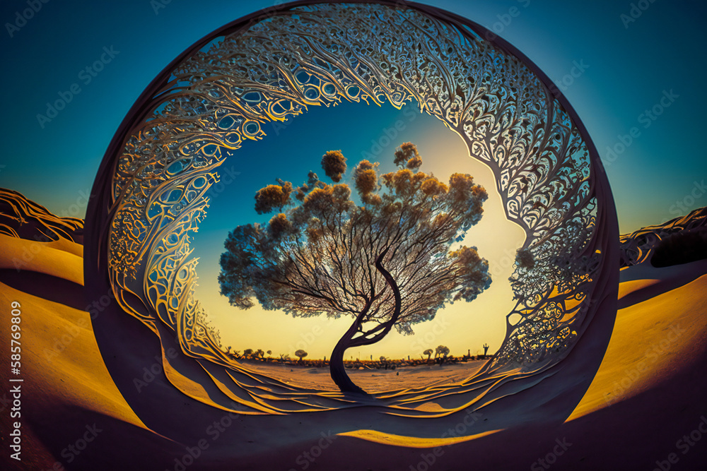 Poster stylized abstract artistic tree shape. created with generative ai technology.