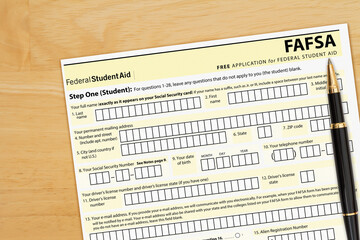 US federal Student Loan application form on a desk