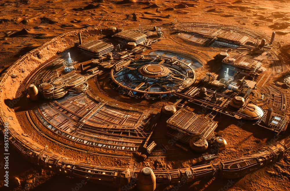 Poster future mars base or scientific facility. mars colonization concept. created with generative ai techn