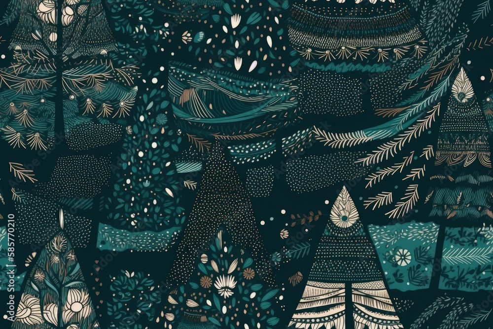 Aufkleber dense forest with tall trees and a small clearing in the center. generative ai