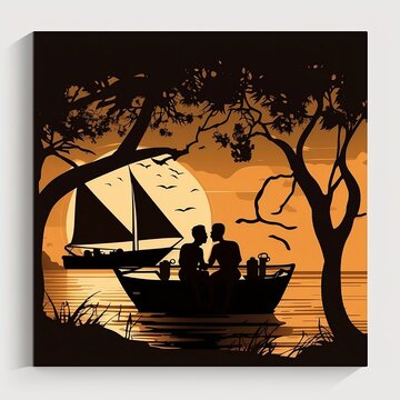 Image of a couple out on a picnic on a boat
