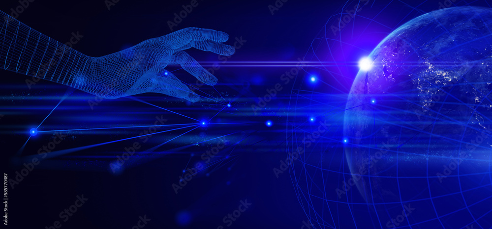 Poster earth and network of internet for telecom, data cloud storage, global networking of social data comm