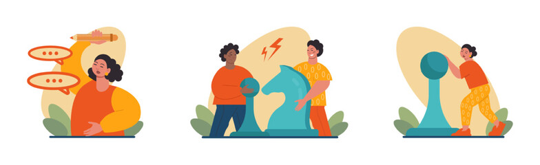 Difficult decision-making concept set. Multiple options dilemma