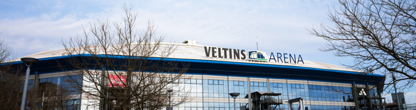 gelsenkirchen, north rhine westphalia, germany - 16 03 2023: the famous schalke veltnis arena in gelsenkirchen germany panorama