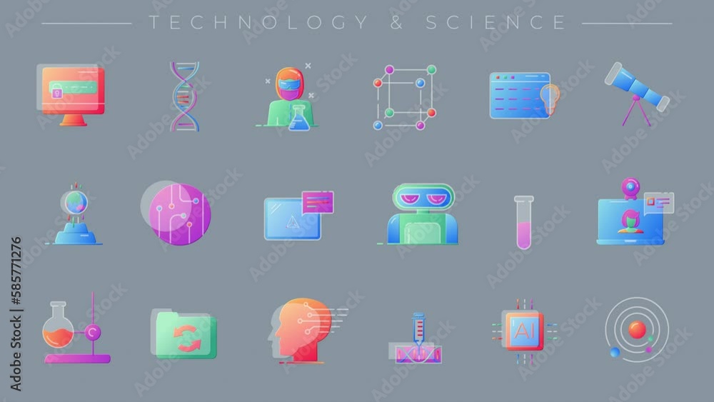 Poster set of line icons on the theme of technology and science.