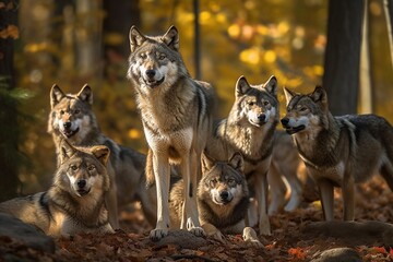 Grey Wolves Playfully Romp with Young Pups, Powerful Jaws and Sharp Senses Teach the Next Generation by Generative AI