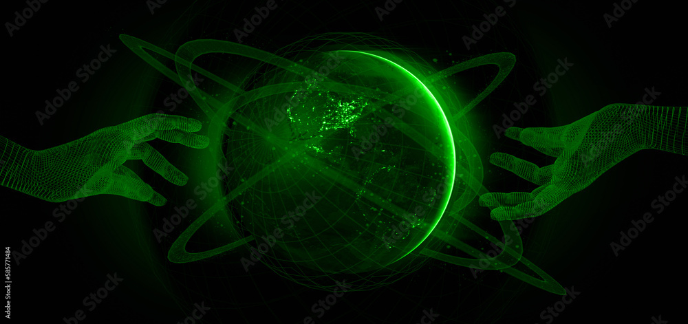 Poster earth and network of internet for telecom, data cloud storage, global networking of social data comm