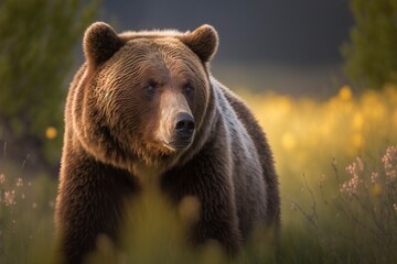 Captivating Close-up of Grizzly Bear, Showcasing Intricate Features and Expressive Gaze by Generative AI