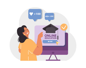 Online school or college graduation. Happy student with a e-education