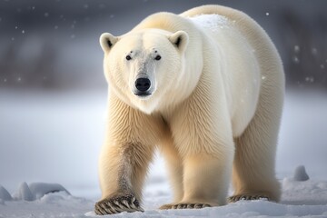 Polar Bear Moves Across Frozen Tundra, Stark White Fur Blending Seamlessly into Snowy Landscape by Generative AI