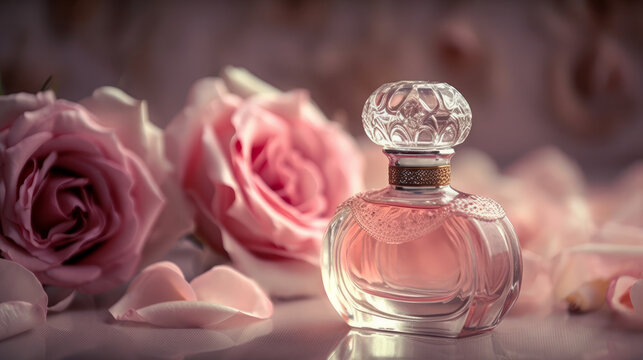 Romantic fragrance of sweet rose perfume - perfect for love, romance, anniversary and special occasions gift. Generative AI