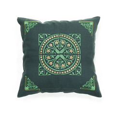 Decorative pillow gray with beautiful chic embroidery in oriental style, pistachio color. Oriental...