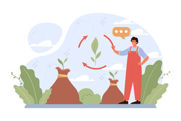 Gardening and planting. Character taking care of plants, flowers