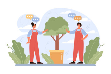 Gardening and planting. Character taking care of plants, flowers