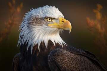 Obraz premium Close-up of Sharp Beak and Piercing Eyes, Capturing the Intensity of the Bald Eagle by Generative AI