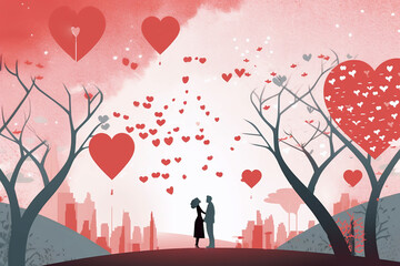 spouse with a lot of hearts, illustration  graphic, generative AI