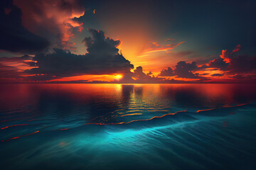 Colorful sunset over ocean on Maldives. Generative Ai