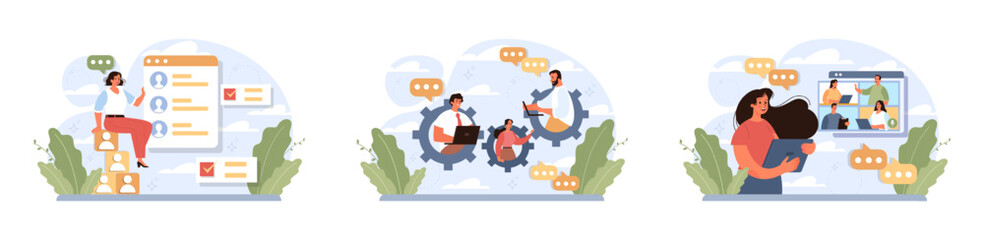 Brainstorming or discussion concept set. New idea generation