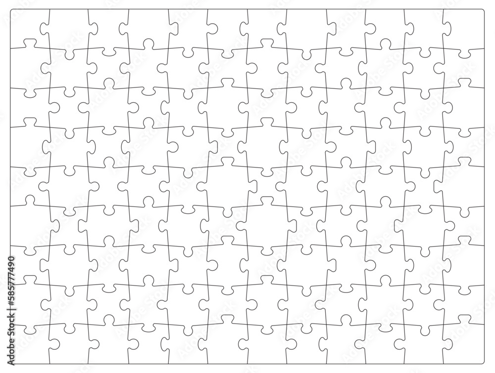 Poster Jigsaw puzzle grid. Picture parts matching game, pieces matching quiz or playing activity mosaic wallpaper, challenge solve vector business concept. Blank puzzle grid pattern or empty background