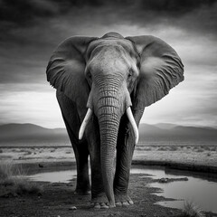 Big elephant looks in the Cam, ai generated
