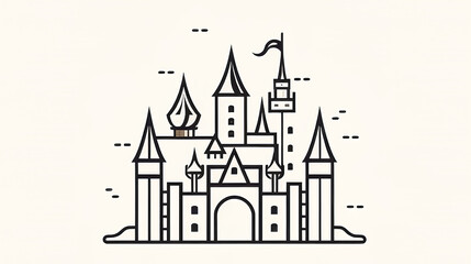 Obraz premium Ancient castle logo, black outline, generative AI.