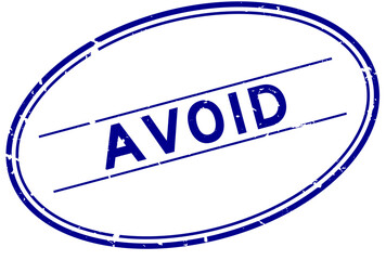 Grunge blue avoid word oval rubber seal stamp on white background