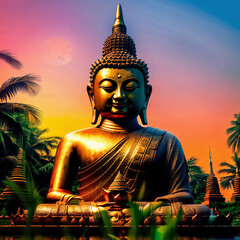 Obraz premium vesak, buddha in a lotus,Buddha Day, birth, enlightenment and death (parinirvana) of the Buddha, theravada tradition