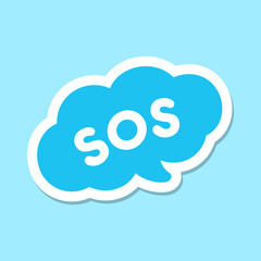 SOS emergency alert speech bubble icon. Cute black text lettering vector illustration.