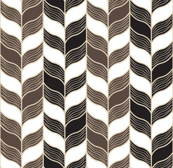 Brown and black herringbone pattern. Elegant hand drawn geometric design.