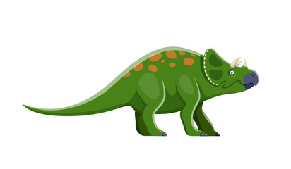 Cartoon Avaceratops dinosaur character. Extinct animal, Jurassic era comic green dinosaur with horns and neck frill. Prehistoric creature, isolated herbivore reptile isolated vector personage