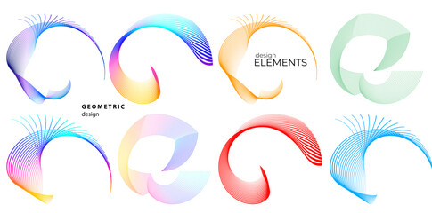 Fototapeta na wymiar Set design element circle. Isolated bold vector colors golden ring from. Abstract glow wavy stripes of many glittering swirl created using Blend Tool. Vector illustration EPS10 for your presentation