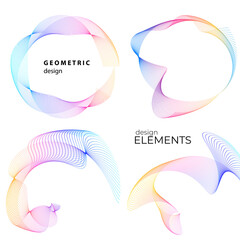 Set design element circle. Isolated bold vector colors golden ring from. Abstract glow wavy stripes of many glittering swirl created using Blend Tool. Vector illustration EPS10 for your presentation