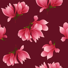 Beautiful Seamless Vector Pattern with Magnolia. Spring Wedding  Wallpaper, Backdrop, Invitation, for Fabric, Print, Cover.