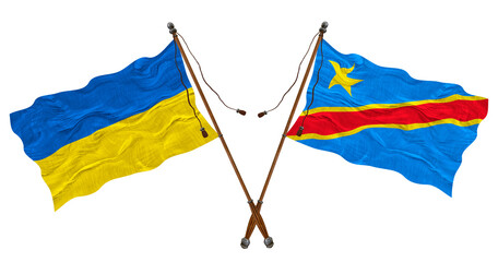 National flag  of Congo Democratic Republic and Ukraine. Background for designers