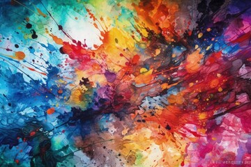 Fototapeta na wymiar vibrant painting with splashes of colorful paint. Generative AI