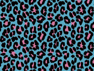 Leopard spots in blue and pink color. Wild cat fur pattern. Animal skin decorative background.