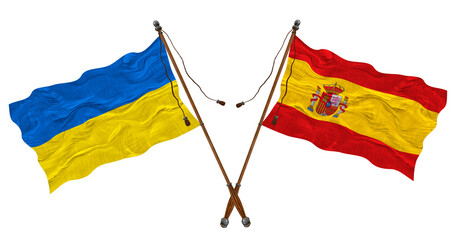 National flag  of España and Ukraine. Background for designers