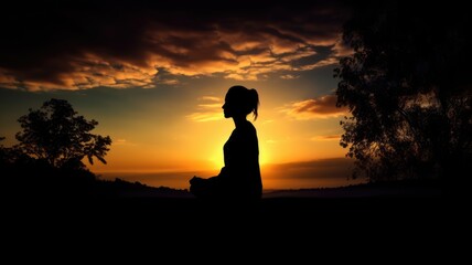 Meditation, yoga silhouette of woman. Generative AI 