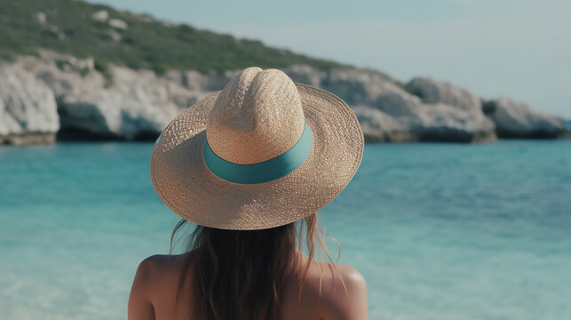 Woman dressed bikini in a beach, Travel, Vacation, Holidays, Relax, Generative AI	