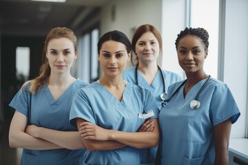 doctor hospital team medical nurse health medicine teamwork unity healthcare clinic group, created with generative ai technology