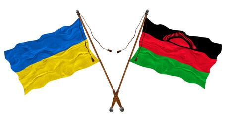 National flag  of Malawi and Ukraine. Background for designers