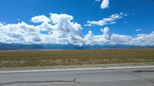 Road trip. Car view for scenic road Chuyskiy Trakt.